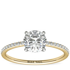 14k 黃金小巧微密釘鑽石訂婚戒指（1/10 克拉總重量） 